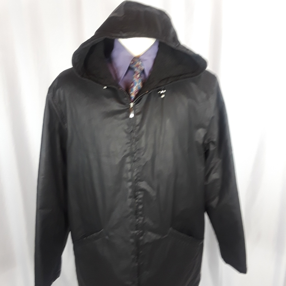 Canali Hooded Parka Rain Coat Black 52 Zip Closure
